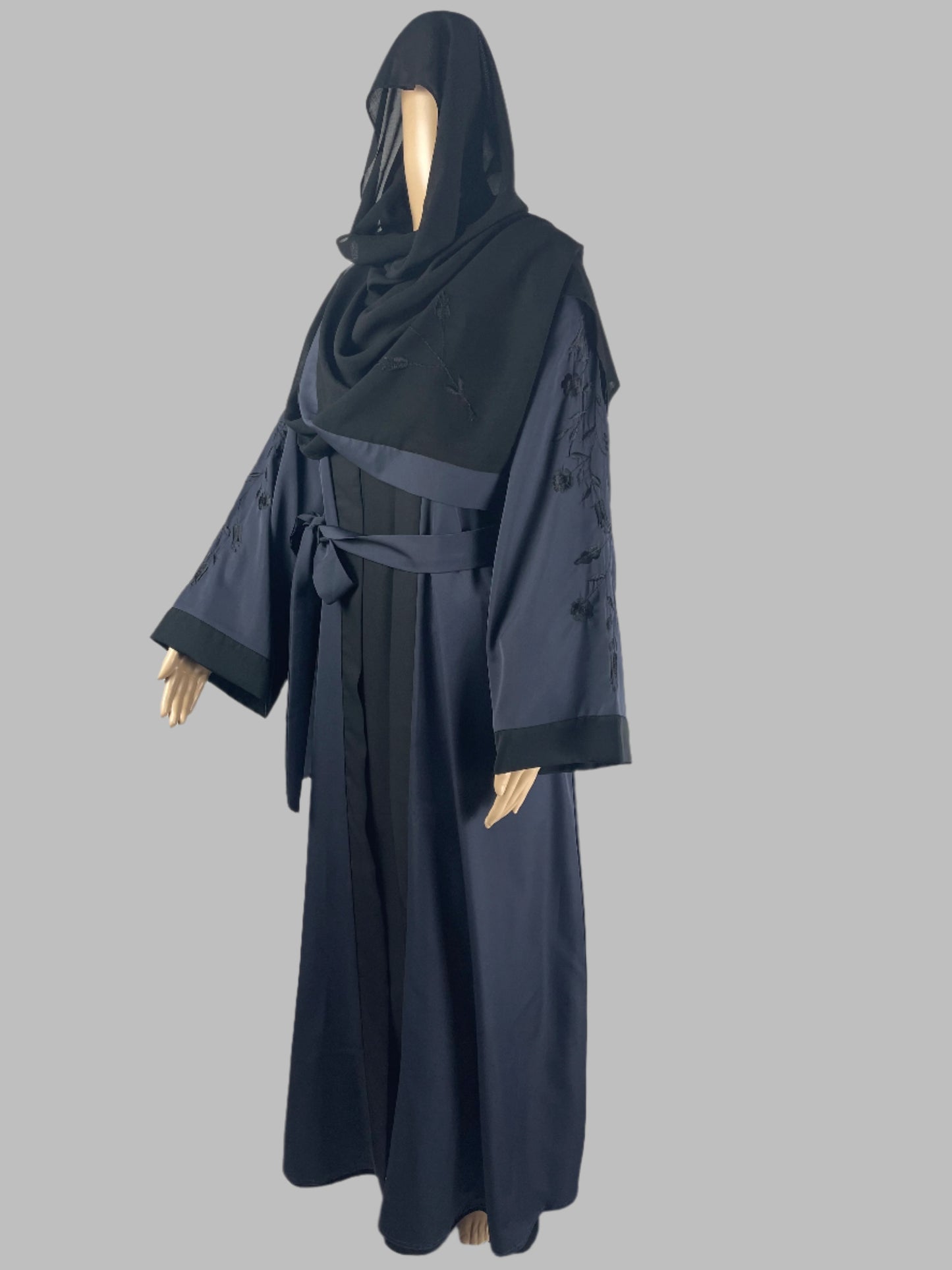 Elegant Two Tone Double Layer Embroidered Abaya