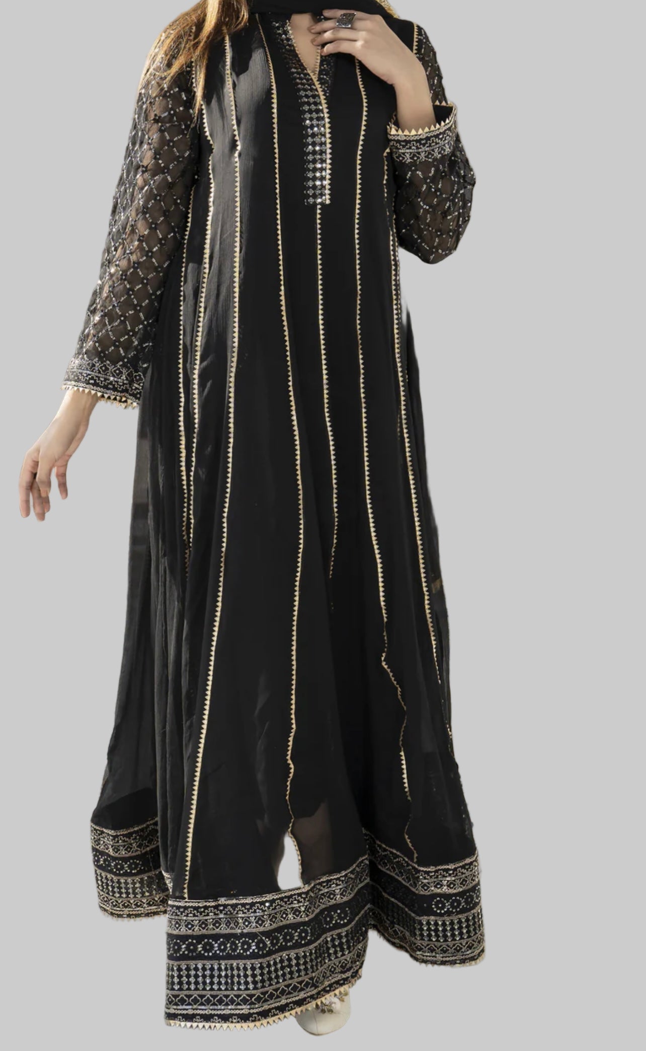 Chiffon Embellished Long Anarkali Dress
