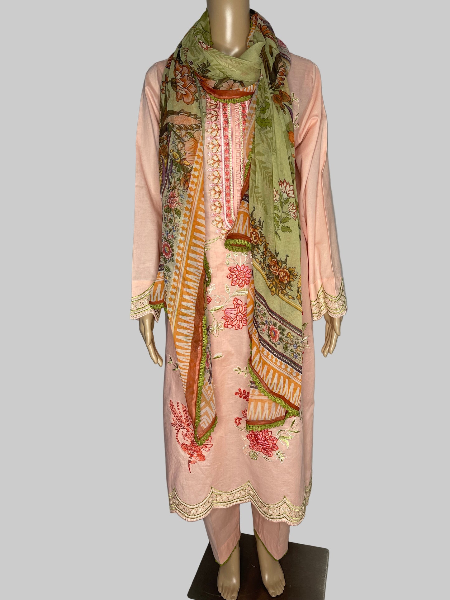 Cotton Lawn Floral Cutwork Embroidered Suit Chiffon Dupatta