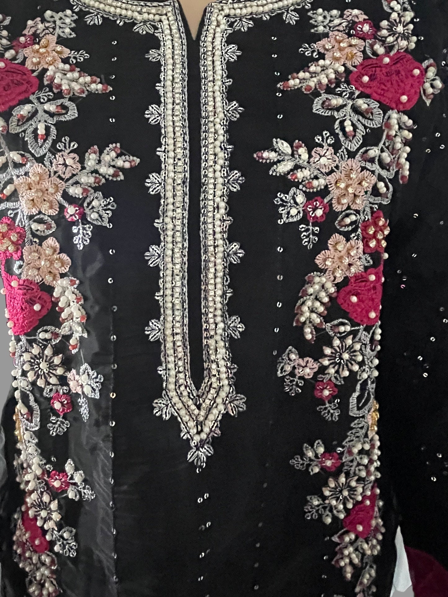 Organza Shalwar Suit In Black Color