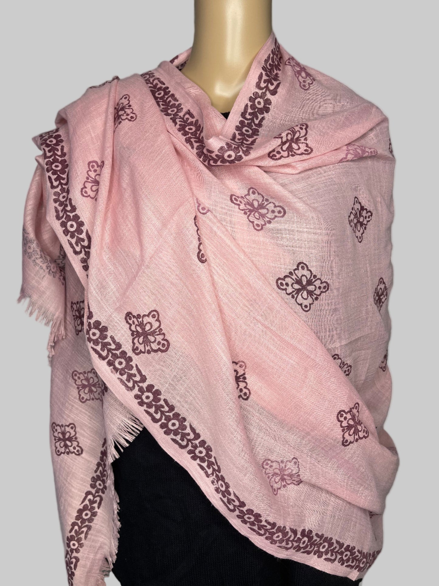 Cotton Pink Block Printed Scarf