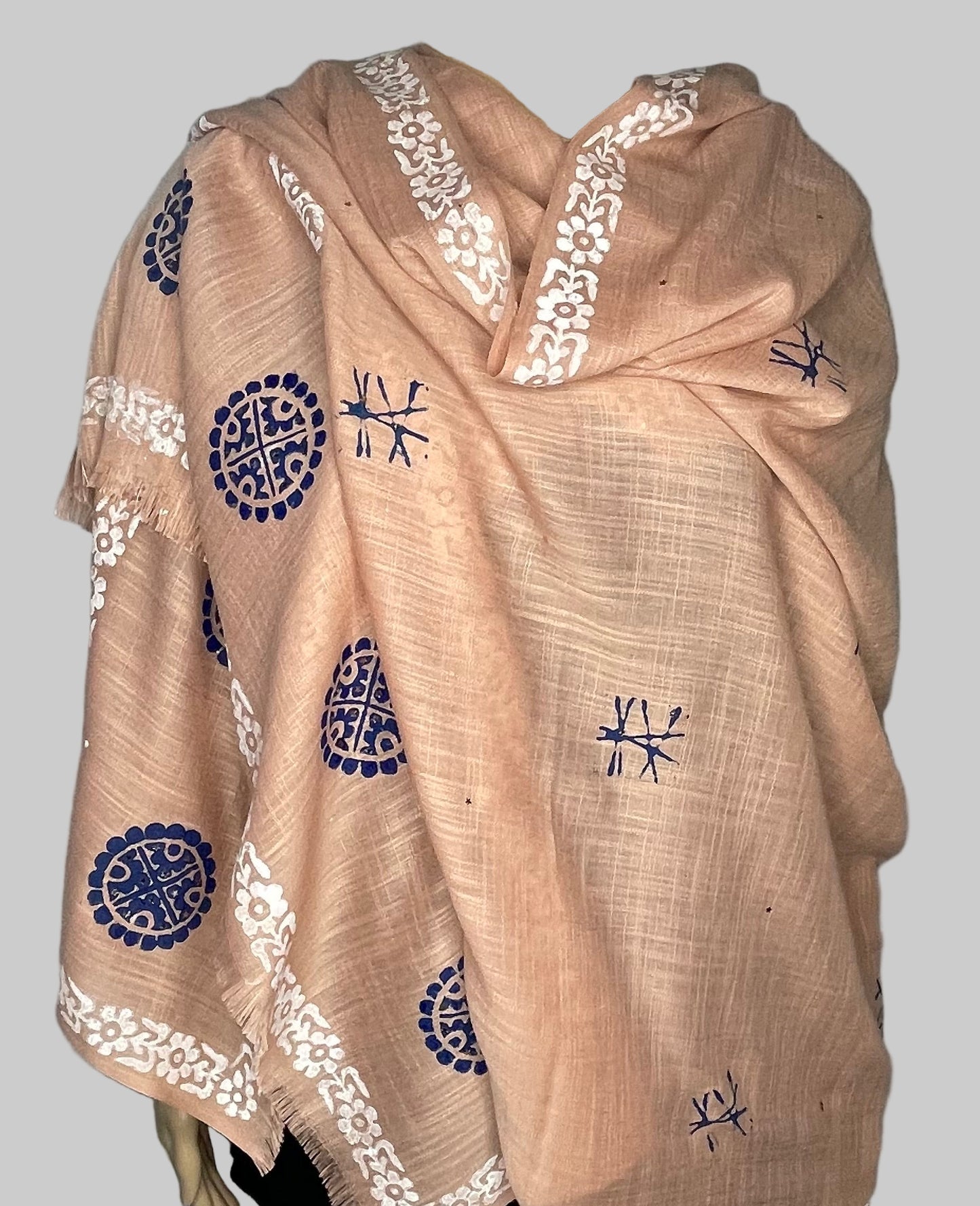 Cotton Peach Color Block Printed Scarf