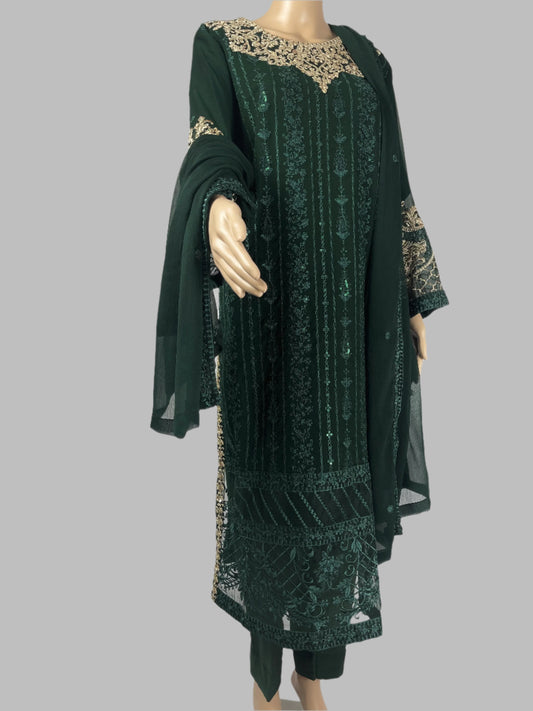 Pakistani Shalwar Kameez Chiffon Party Wear Tilla And Resham Embroidery