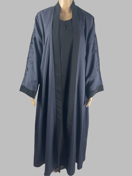 Elegant Two Tone Double Layer Embroidered Abaya