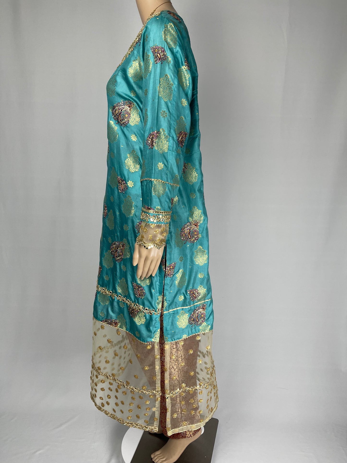 Ethnic Banarsi Embroidered Silk Lace Work Dress