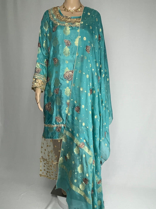 Ethnic Banarsi Embroidered Silk Lace Work Dress