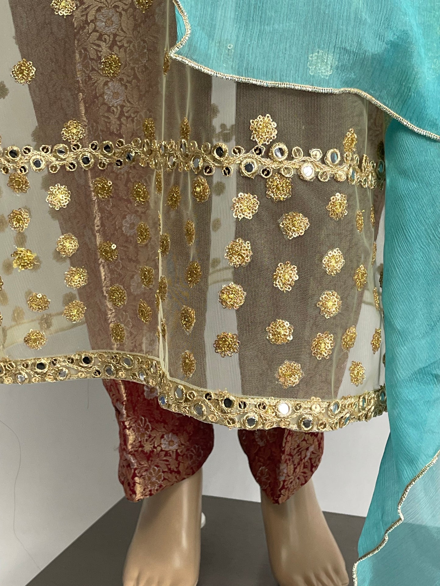 Ethnic Banarsi Embroidered Silk Lace Work Dress