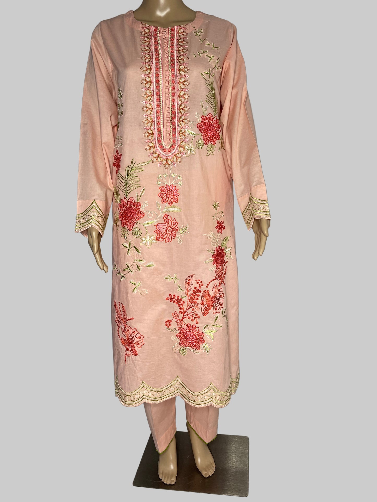 Cotton Lawn Floral  Cutwork Embroidered Suit Chiffon Dupatta