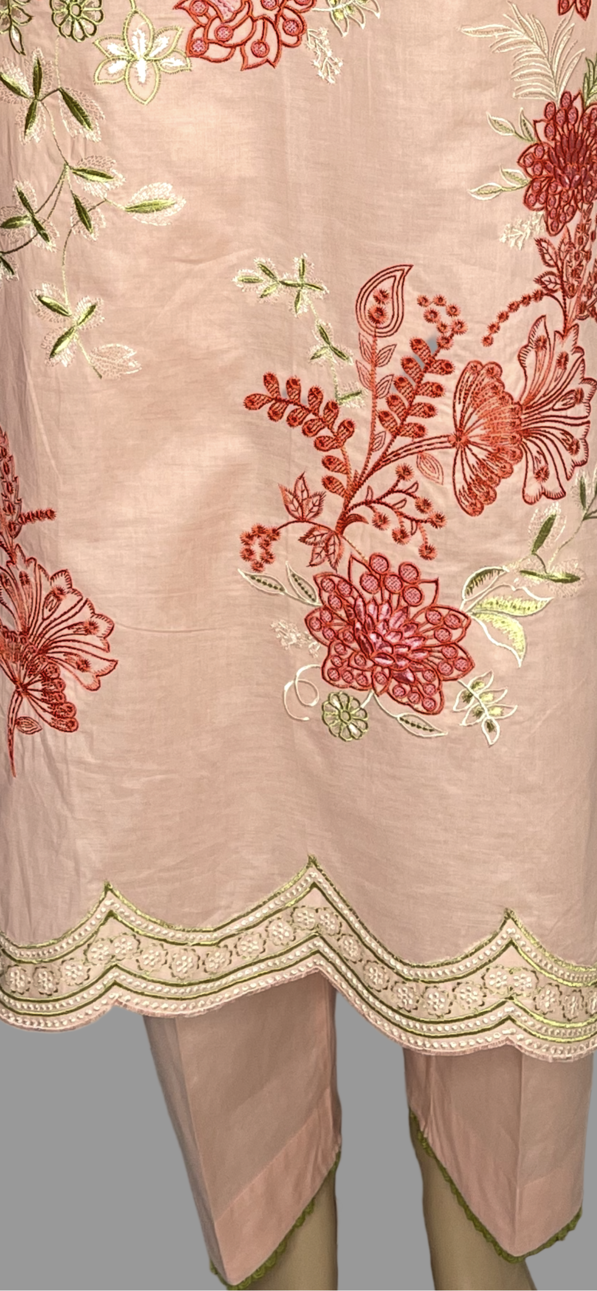 Cotton Lawn Floral  Cutwork Embroidered Suit Chiffon Dupatta