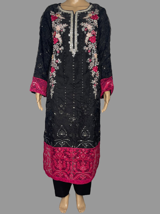 Organza Shalwar Suit In Black Color