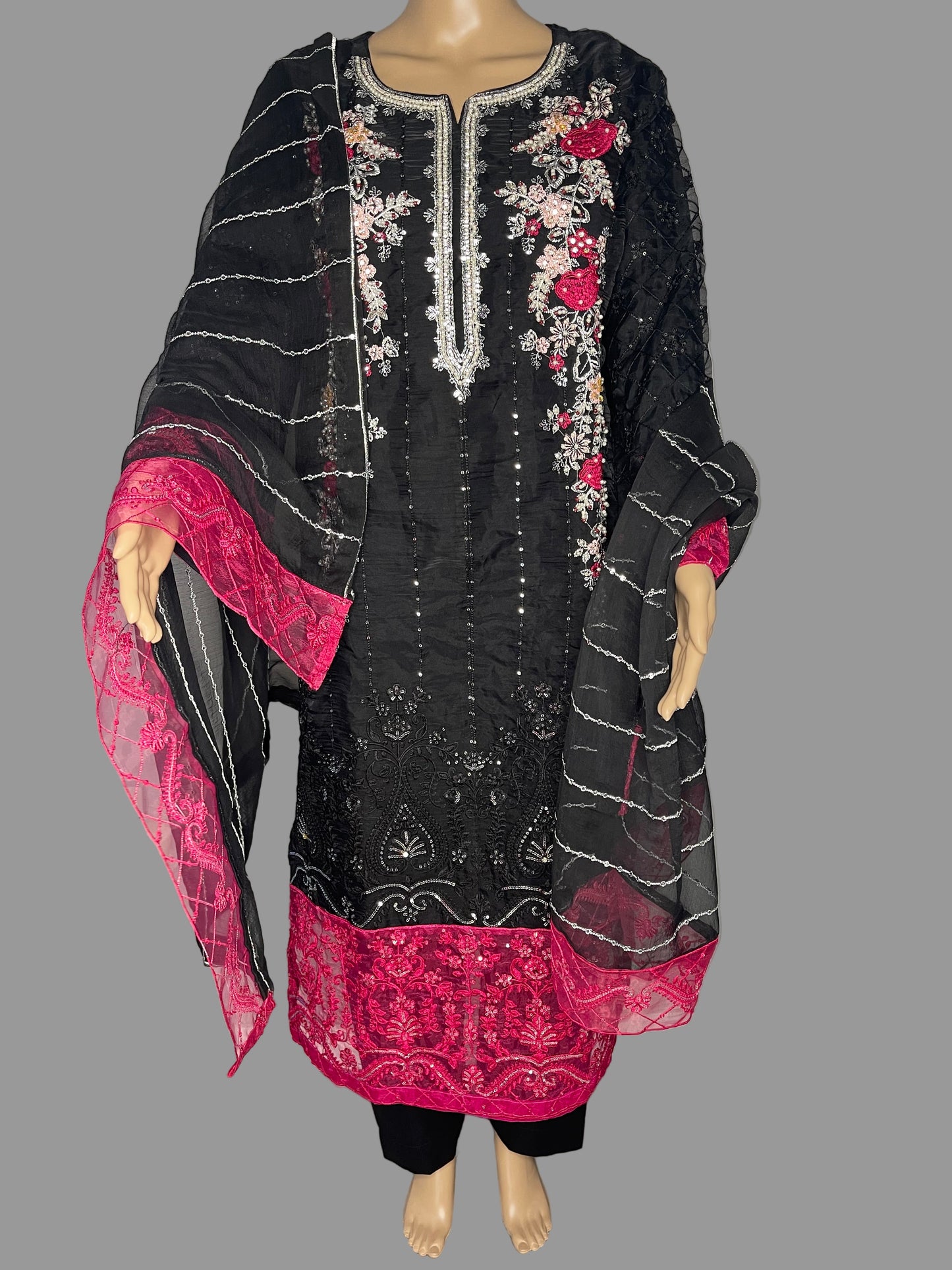 Organza Shalwar Suit In Black Color