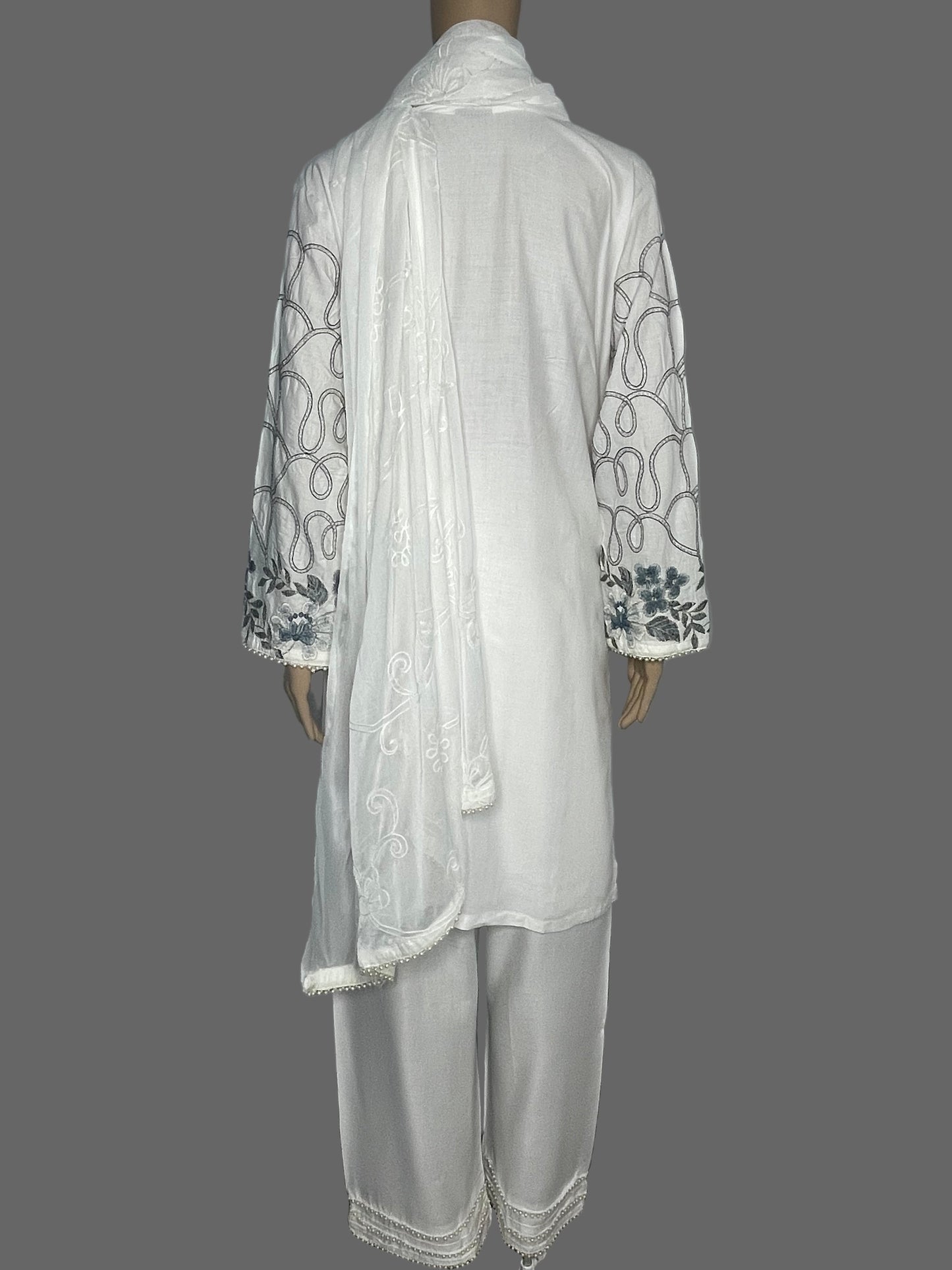 Classic White Cotton-Linen Embroidered Shalwar Kameez