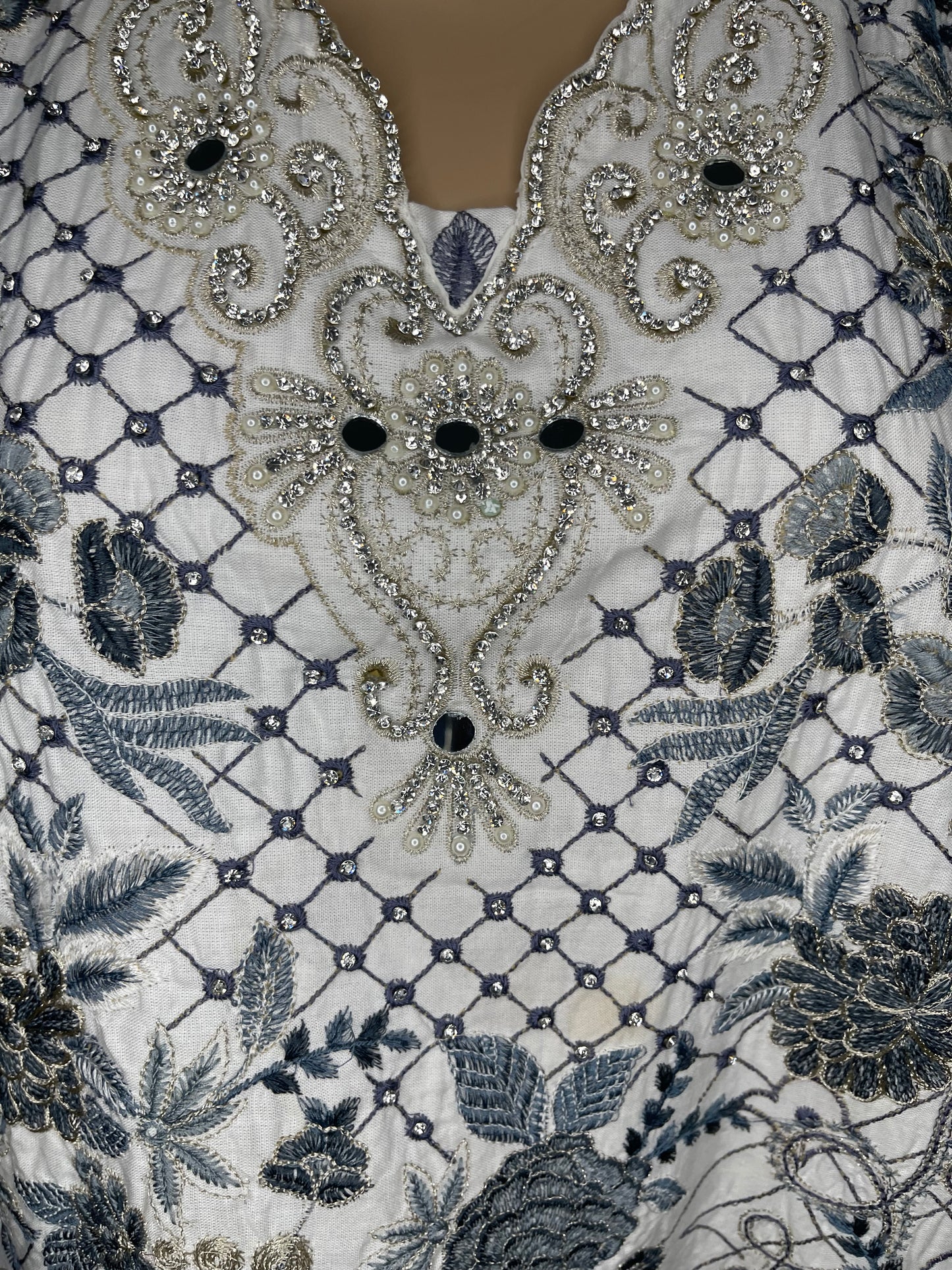 Classic White Cotton-Linen Embroidered Shalwar Kameez