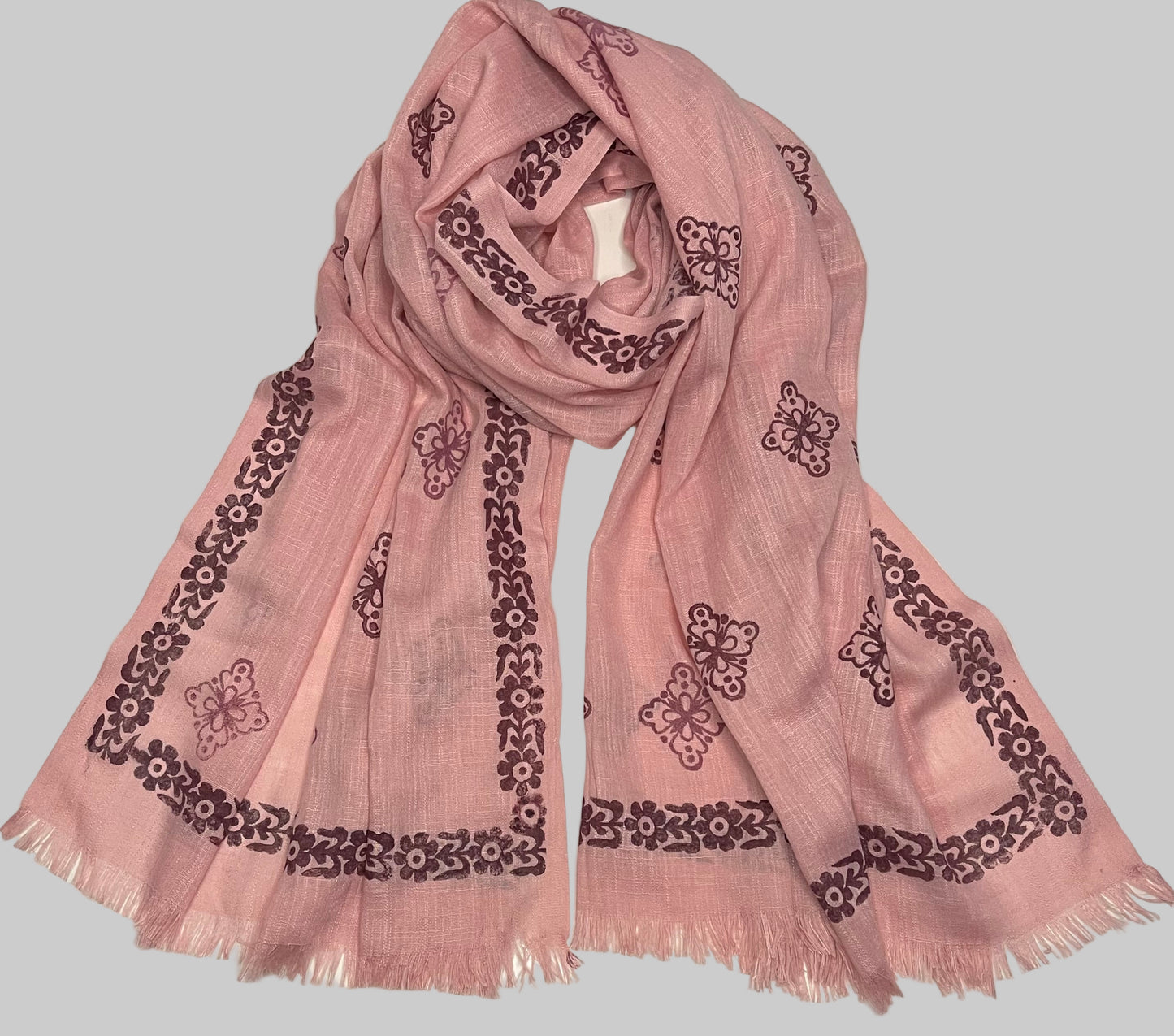 Cotton Pink Block Printed Scarf