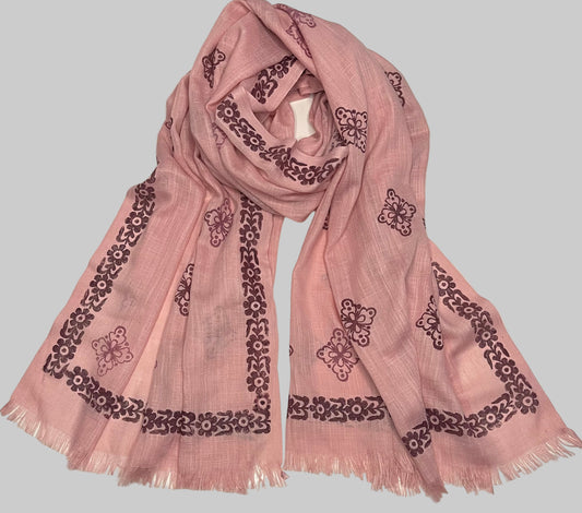 Cotton Pink Block Printed Scarf