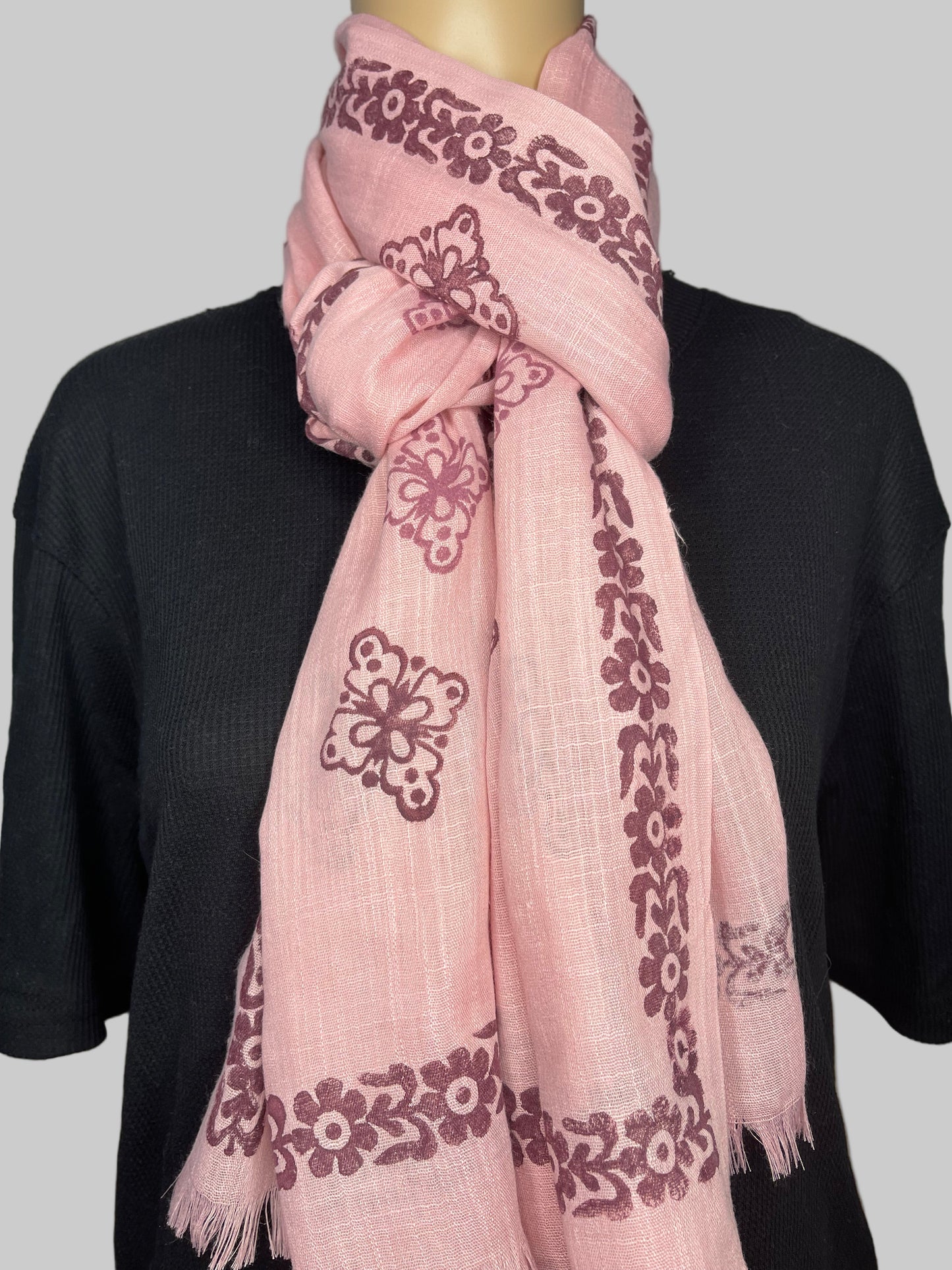 Cotton Pink Block Printed Scarf