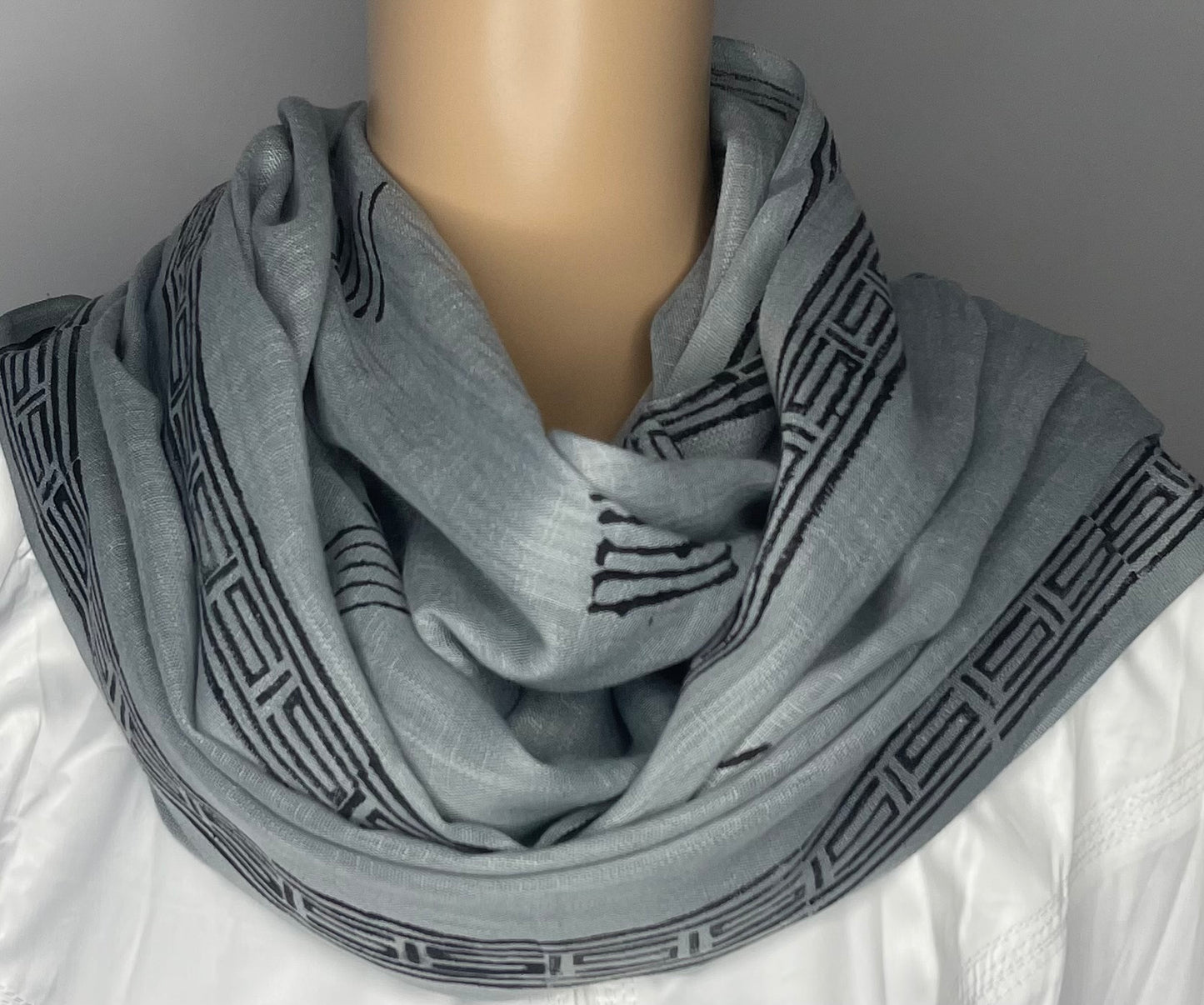 Cotton Grey Block Printed Scarf