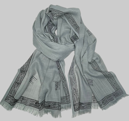 Cotton Grey Block Printed Scarf
