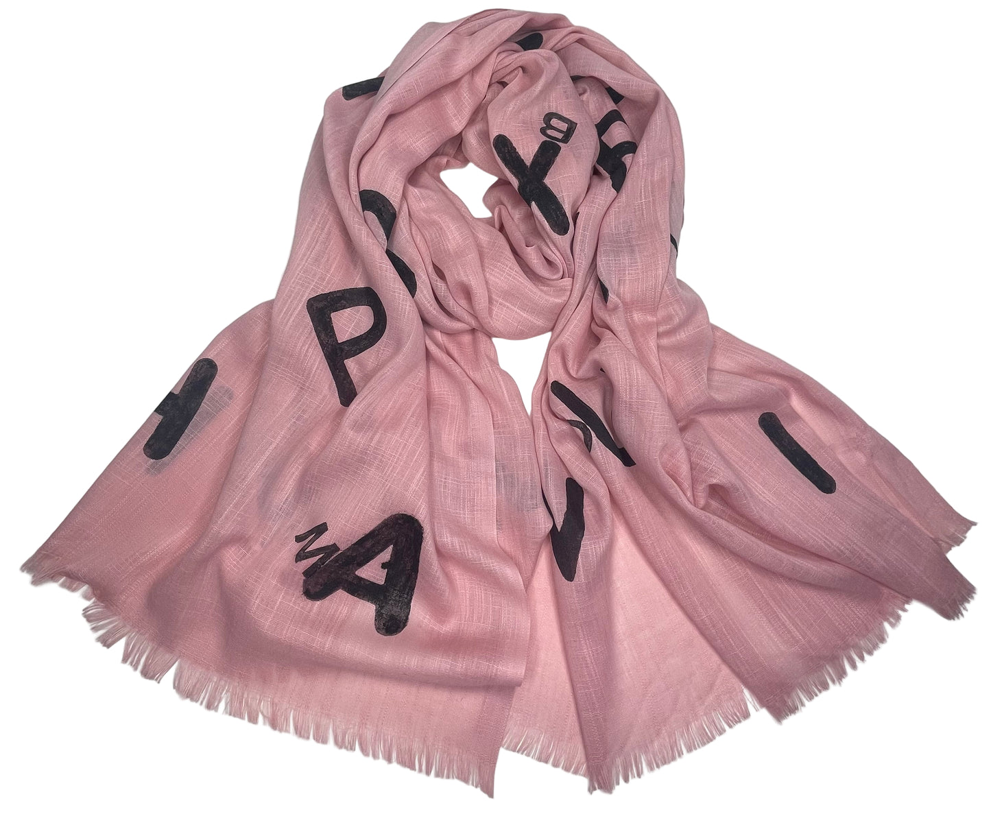 Pink Cotton Alphabets Pattern Block printed Scarf