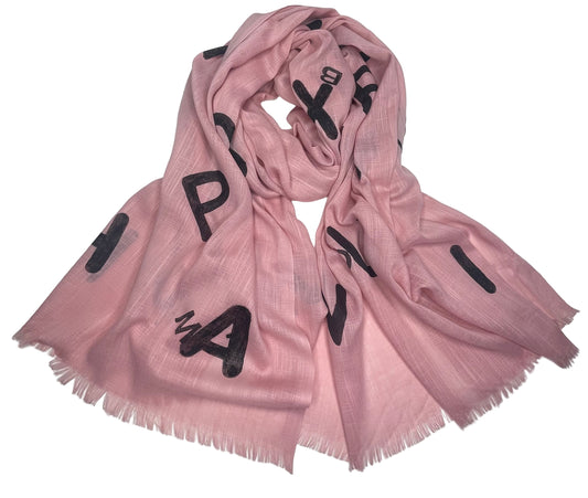 Pink Cotton Alphabets Pattern Block printed Scarf