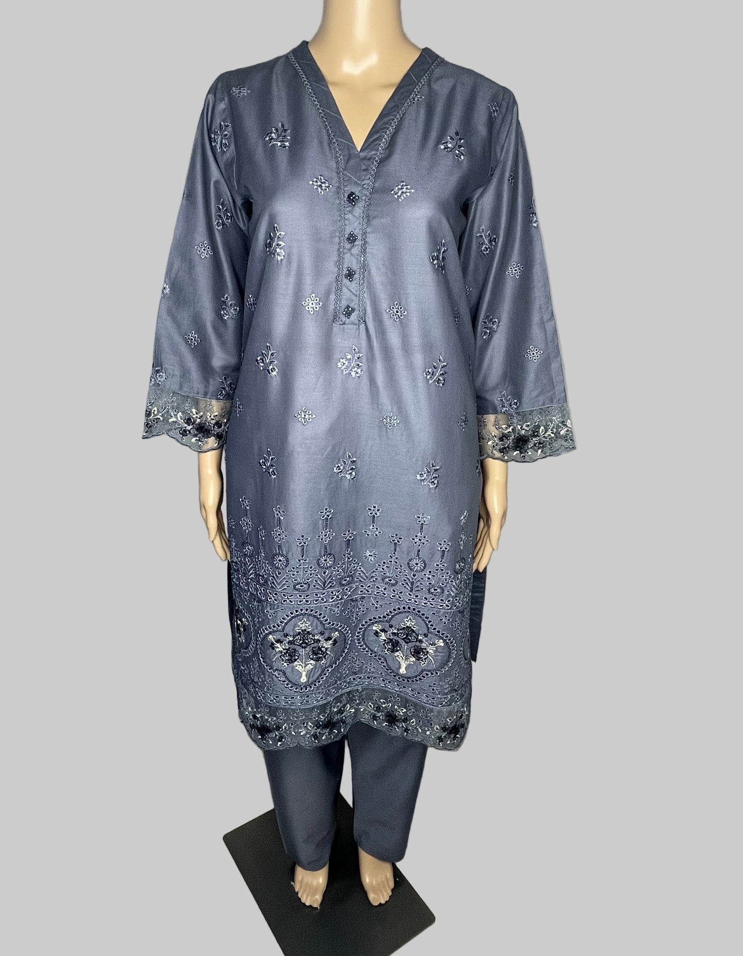 Elegant Grey Pakistani Fine Cotton Shalwar Kameez